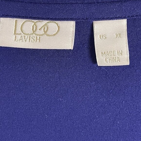 LOGO Lavish by Lori Goldstein‎ Sz XL Blue Embroidered Overlay Tunic Top Fairy - Picture 5 of 5